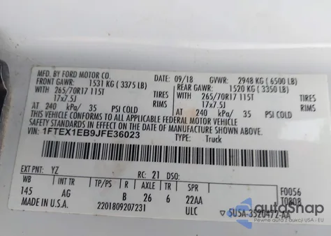 2018 Ford F-150 Xl z USA, uszkodzony, nr VIN 1FTEX1EB9JFE36023